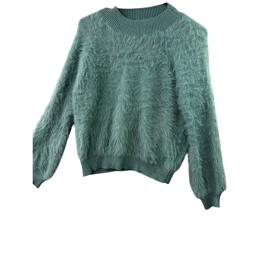Urban Outfitters Sweet As A Peach Fuzzy Mock-Neck Sweater – Teal – Size S - Picture 5 of 9